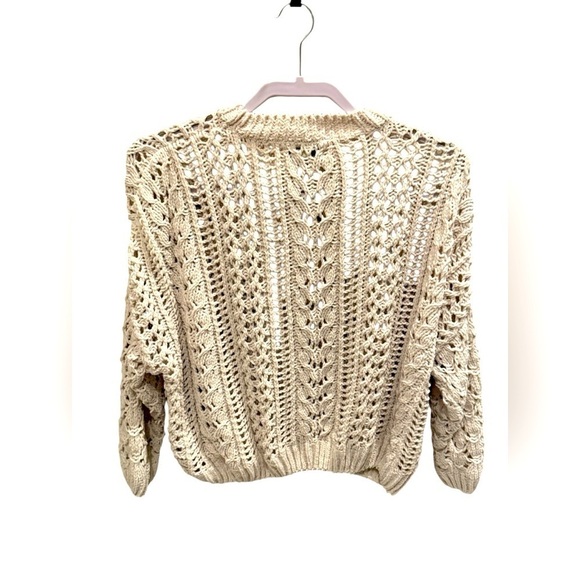 Forever 21 Cream Crochet Knit Sweater Crop Style Classic Size Small - Picture 2 of 3